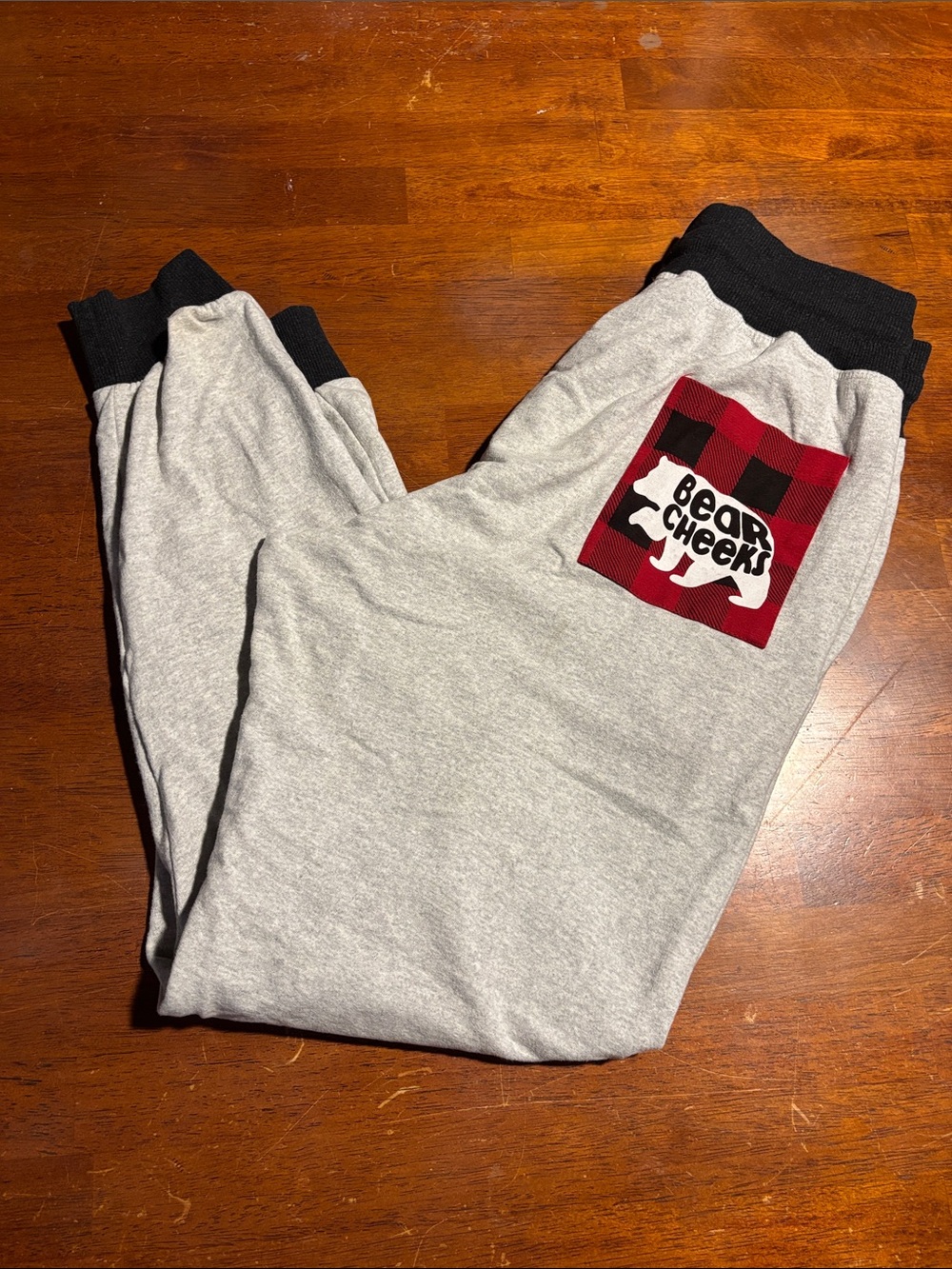 Lazy One Gray Sweatpants with Red Plaid Pocket